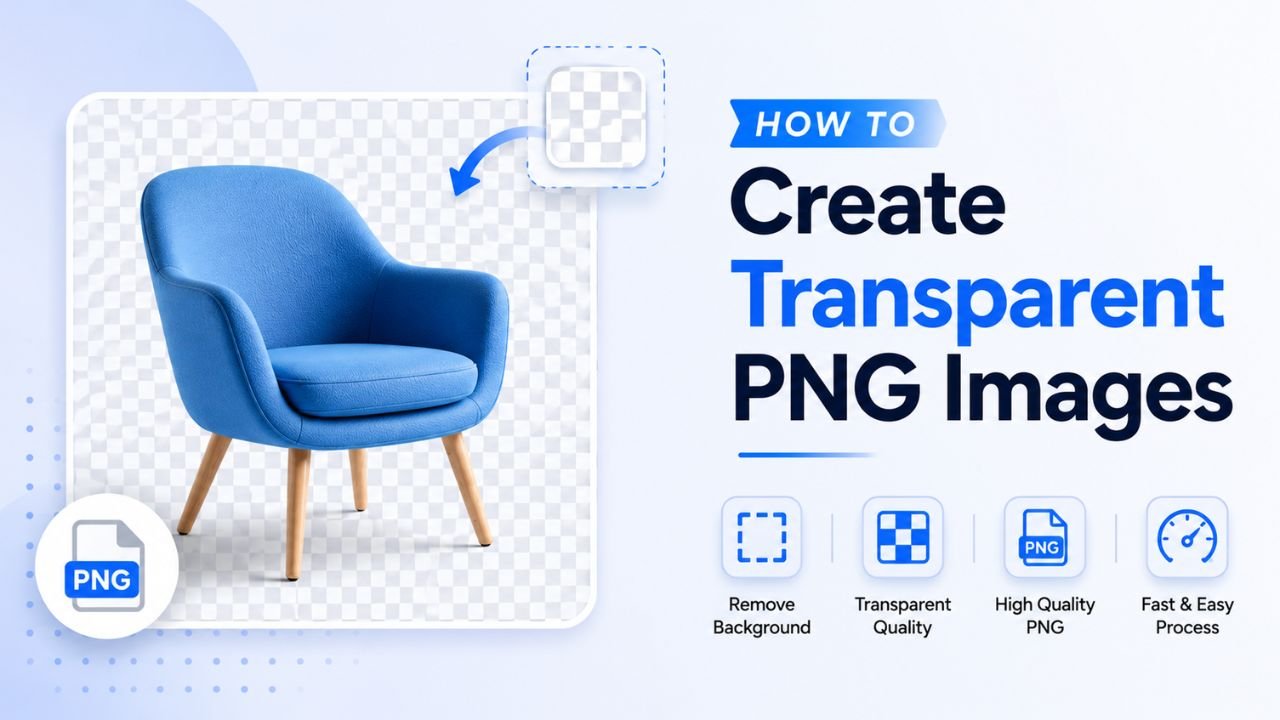 Blue accent chair on a transparent PNG checkerboard background — showing professional cutout result with high-quality transparency.