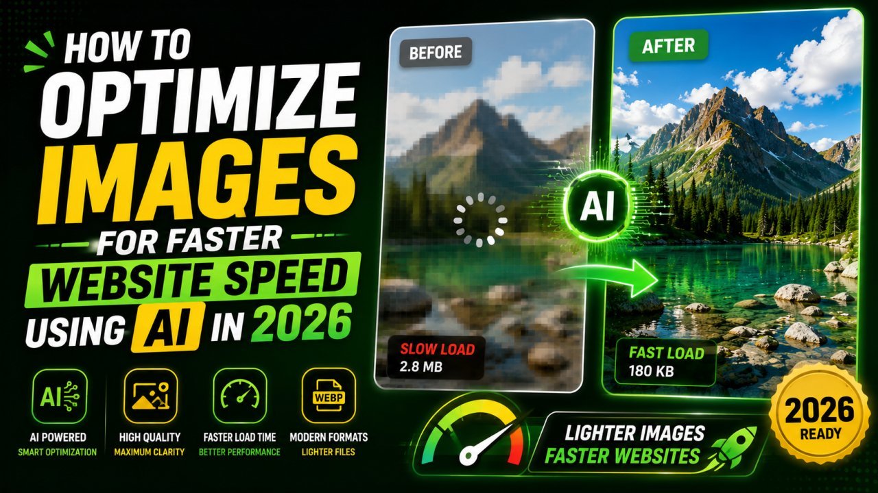 AI image optimization improving website speed by compressing and resizing images for better SEO